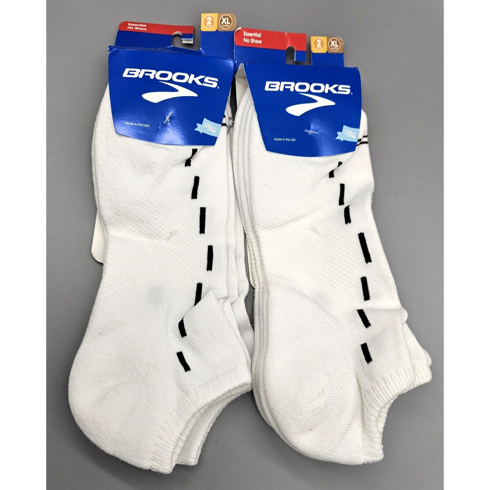 Brooks (2 Packs, 4 Pairs) Men's Size XL (12-15) Running Socks White No Show